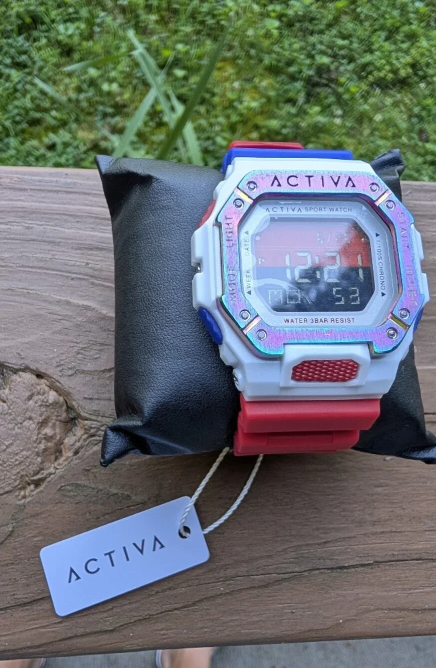 ACTIVA Digital Sport Watch - White, Blue, Red